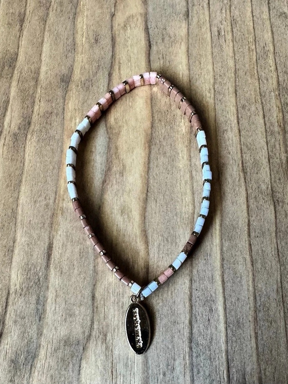 Evolve Mala I Am Beautiful Pink White Tile Beaded Bracelet